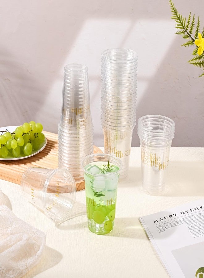 AimFun 100Pcs Mr and Mrs Plastic Cups Wedding Bridal Shower Disposable Party Cups Wedding Reception 12oz Clear Drinking Cup for Anniversary Birthday Party Supplies Decorations (100, Gold) - Image 4
